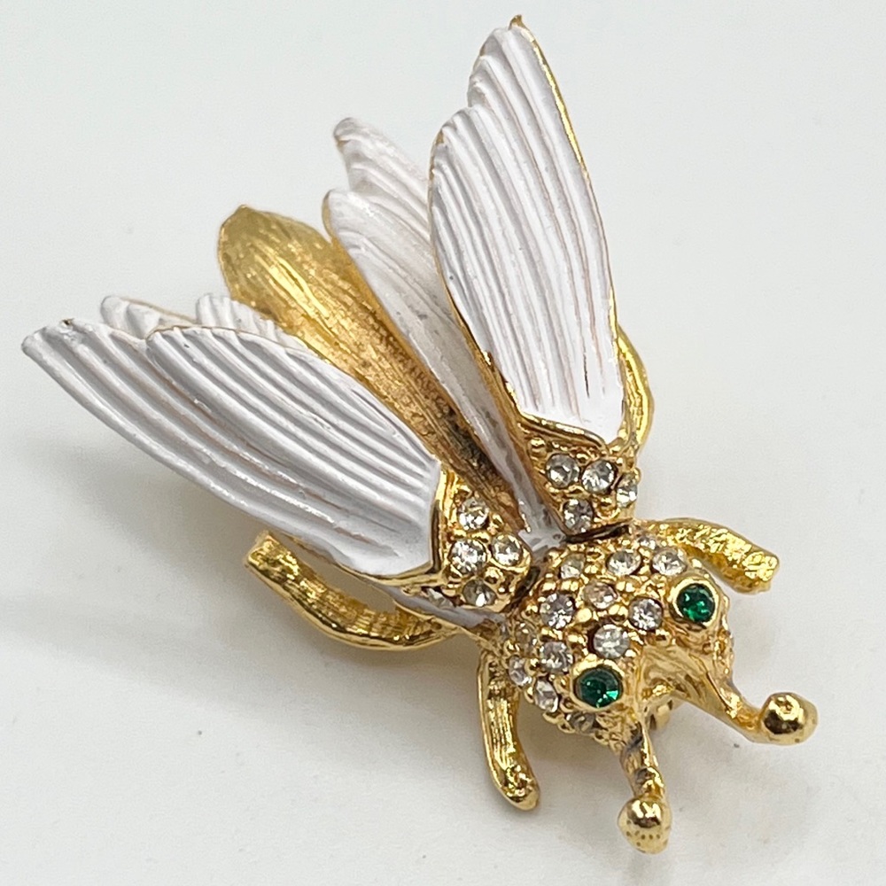 Vintage enamel rhinestone trembler bug brooch pin